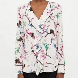Zara long sleeve ruffle blouse floral print size medium